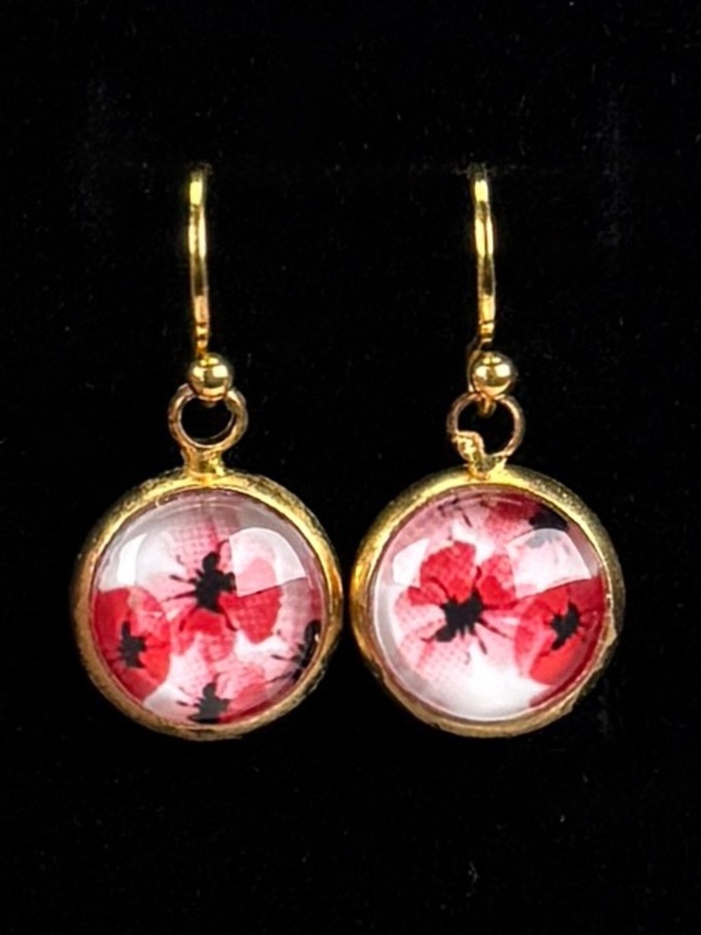 Feminine goldtone, pink floral bubble drop pierced earrings